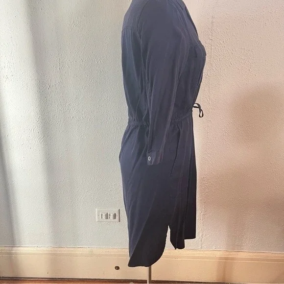 NEW French Connection Navy Blue Kruger Tencel Tie Waist Button Front Dress Sz 4 - Picture 11 of 11